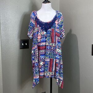 French Laundry Short Sleeve Handkerchief Hem Top Crochet Neckline